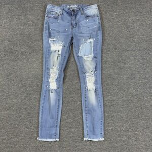 Machine Nouvelle Mode Jeans Women's 27 Denim Distressed Skinny Light Wash Beaded